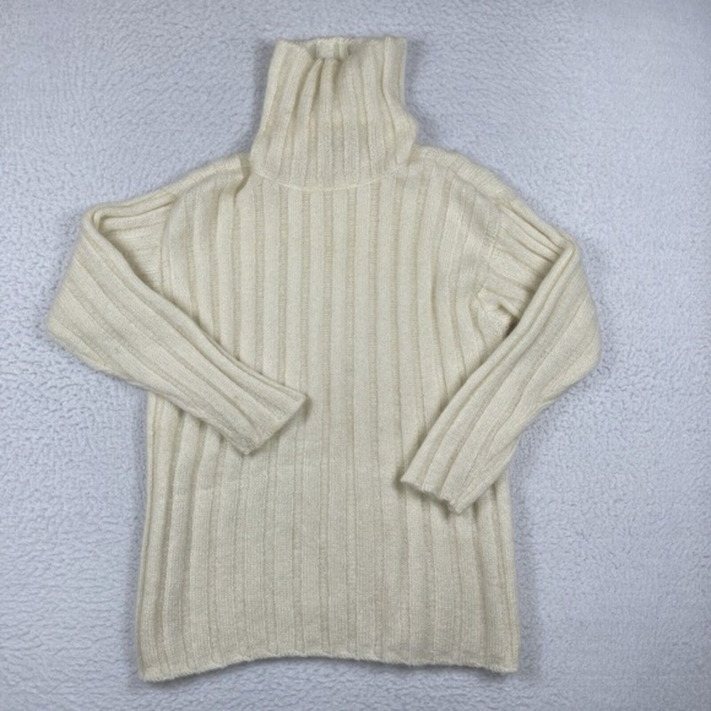 Saks Fifth Avenue Sweater Womens Medium Cream Made in Italy Mohair Blend Cozy - Picture 1 of 11